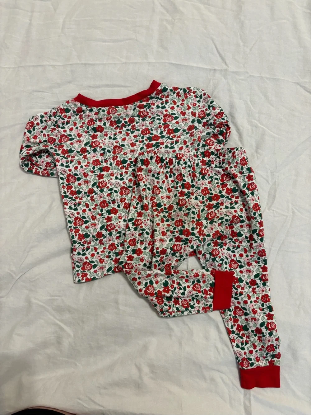 Girls LAKE 2T Red Floral Pajama Set with Red cuffs